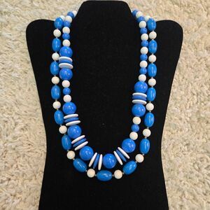2 Vintage Blue & White Bead Necklaces